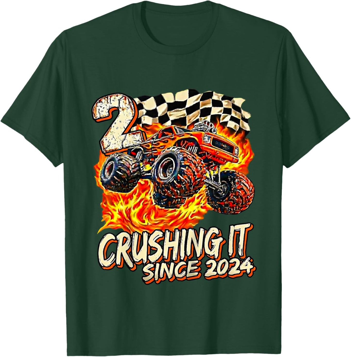 Kids Birthday Monster Truck Boy 2 Year Old Crushing It Since 2024 T-Shirt - T-Shirt | Forest
