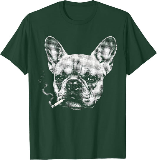 Dog Smoking French Bulldog Cigarette Frenchie Meme Men Women T-Shirt - T-Shirt | Forest