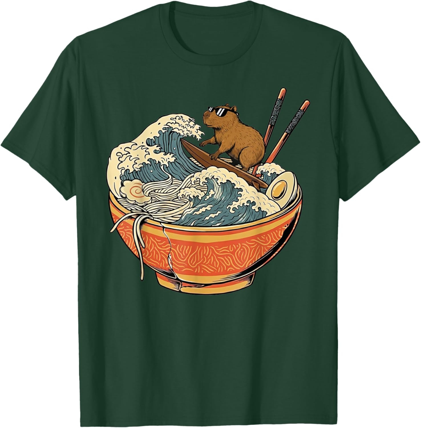 Capybara Surfing Japanese Capybara Ramen Anime T-Shirt - T-Shirt | Forest