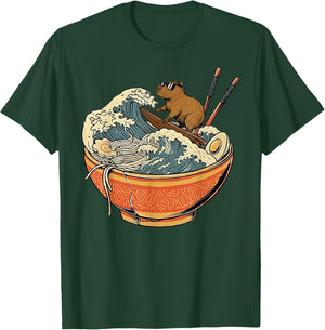 Capybara Surfing Japanese Capybara Ramen Anime T-Shirt - T-Shirt | Forest