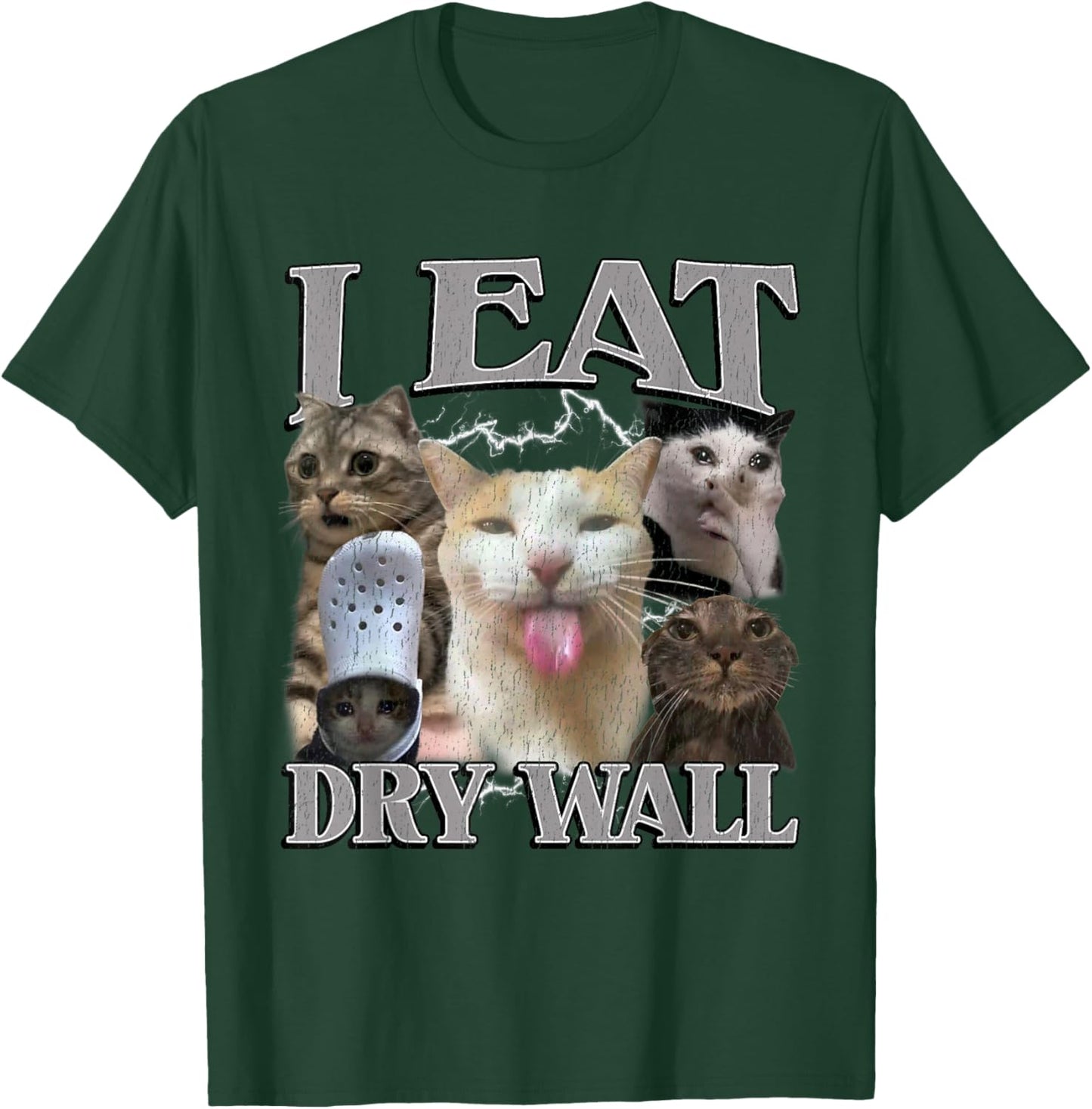 I Eat Dry Wall I Eat Cement Funny Cat Meme Bootleg Graphic T-Shirt - T-Shirt | Forest