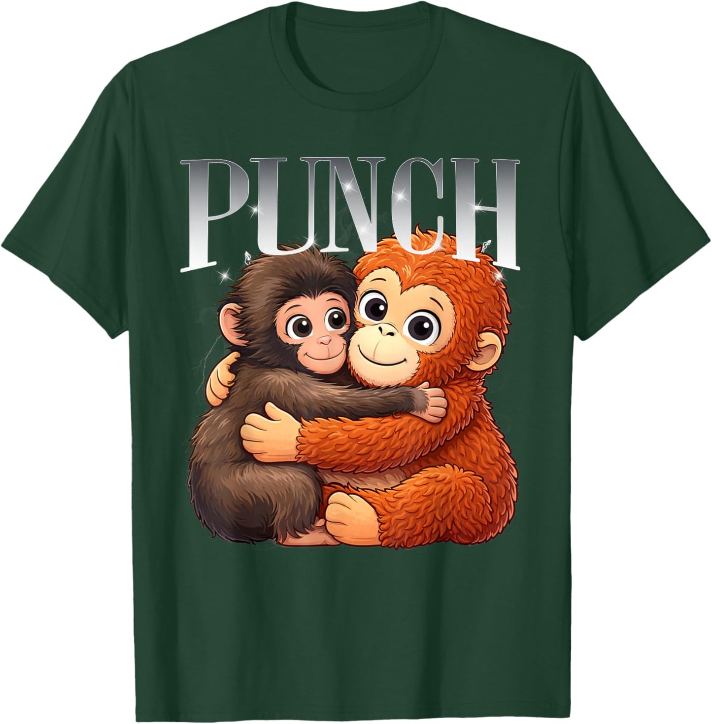 Punch Cute Hugging Baby Monkeys Cartoon Art T-Shirt - T-Shirt | Forest