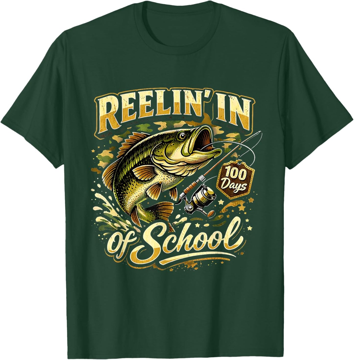 Reelin in 100 Days of School Fishing Fun T-Shirt - T-Shirt | Forest
