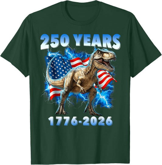 USA 250 Years 1776-2026 Dinosaur America Flag for Boys Kids T-Shirt - T-Shirt | Forest