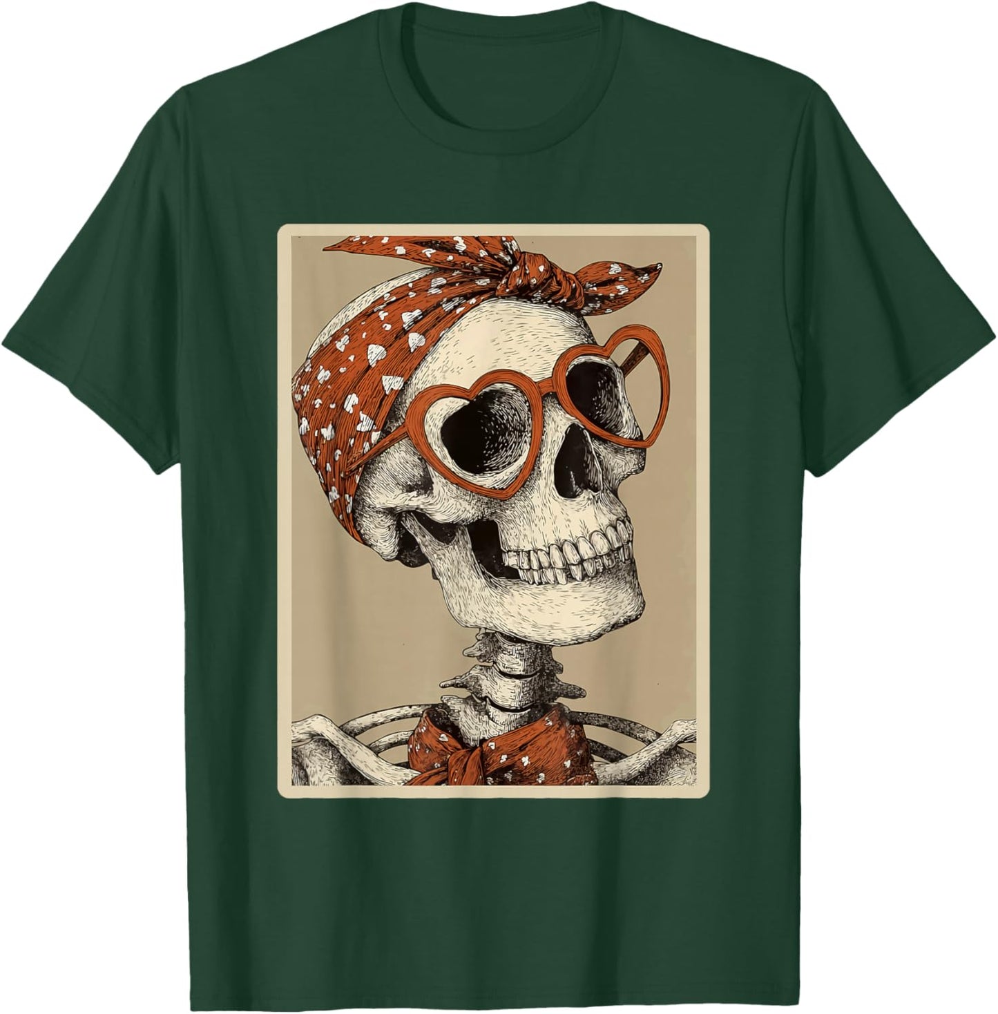 Cute Skeleton with Hearts Glasses Gothic Valentines Coquette T-Shirt - T-Shirt | Forest