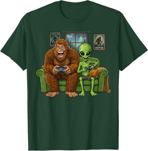 Funny Sasquatch Bigfoot Alien Video Games Men Boys Gaming T-Shirt - T-Shirt | Forest