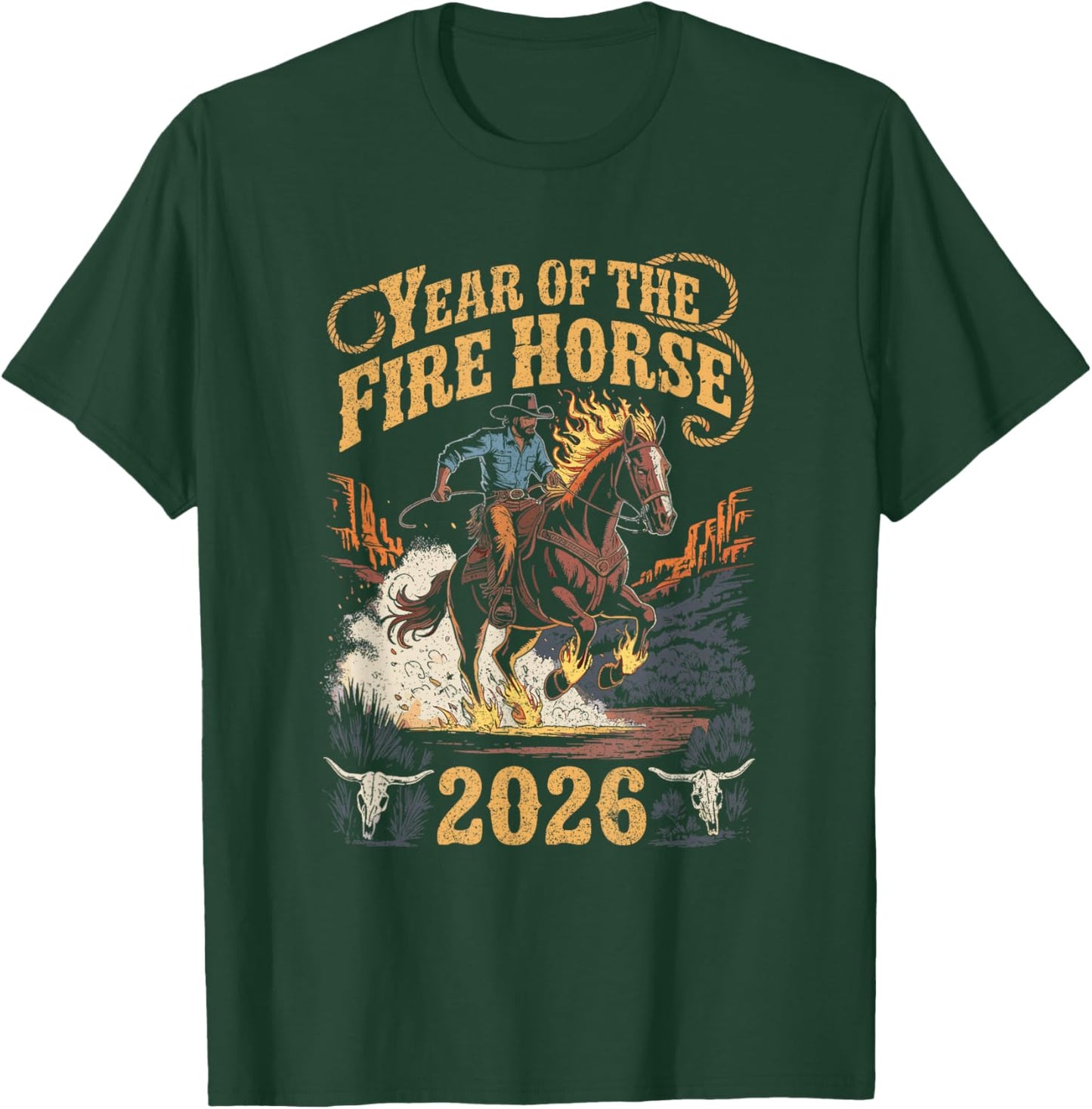 Year of The Fire Horse 2026 Western T-Shirt - T-Shirt | Forest