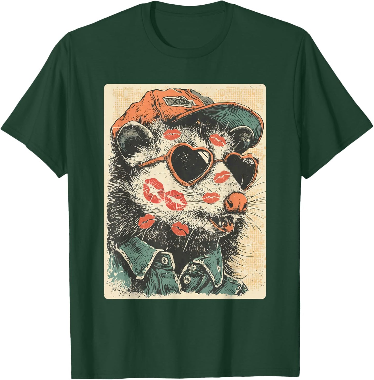 Cute Opossum with Sunglasses Kisses Valentine's Day Possum T-Shirt - T-Shirt | Forest