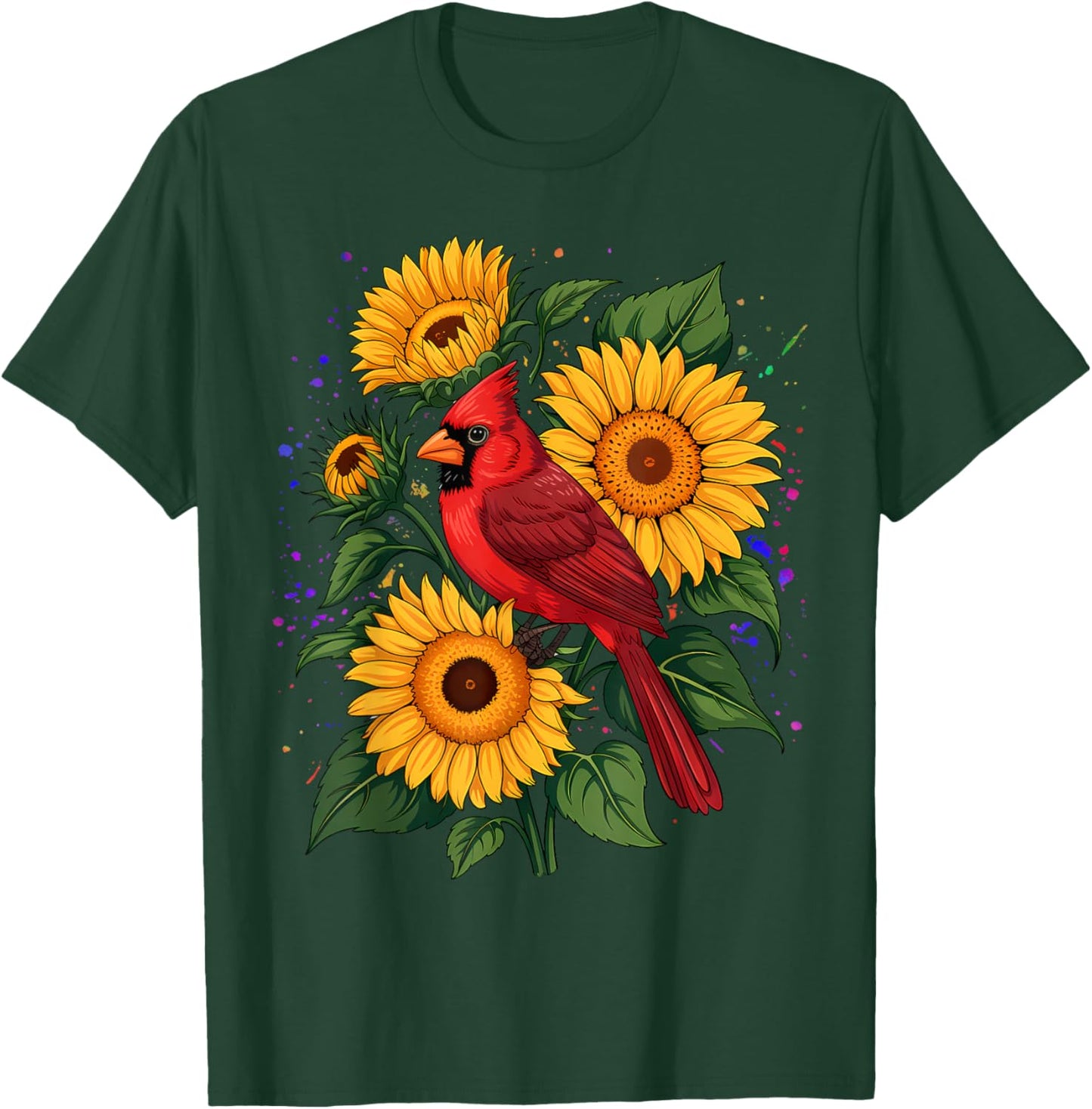 Red Cardinal Bird Sunflower Summer Floral Women T-Shirt - T-Shirt | Forest