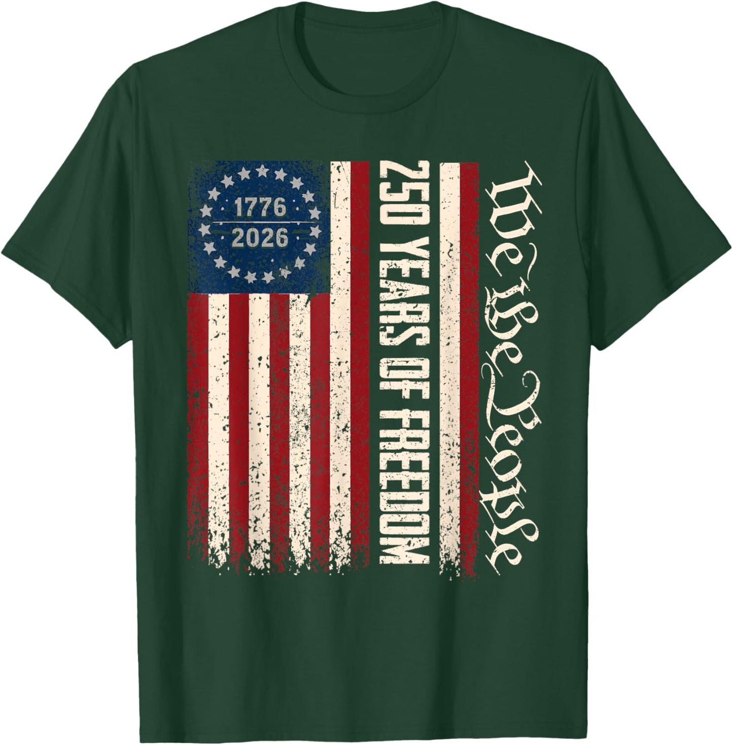 Flag Vintage 250 Years American 1776 2026 250th USA Birthday T-Shirt - T-Shirt | Forest