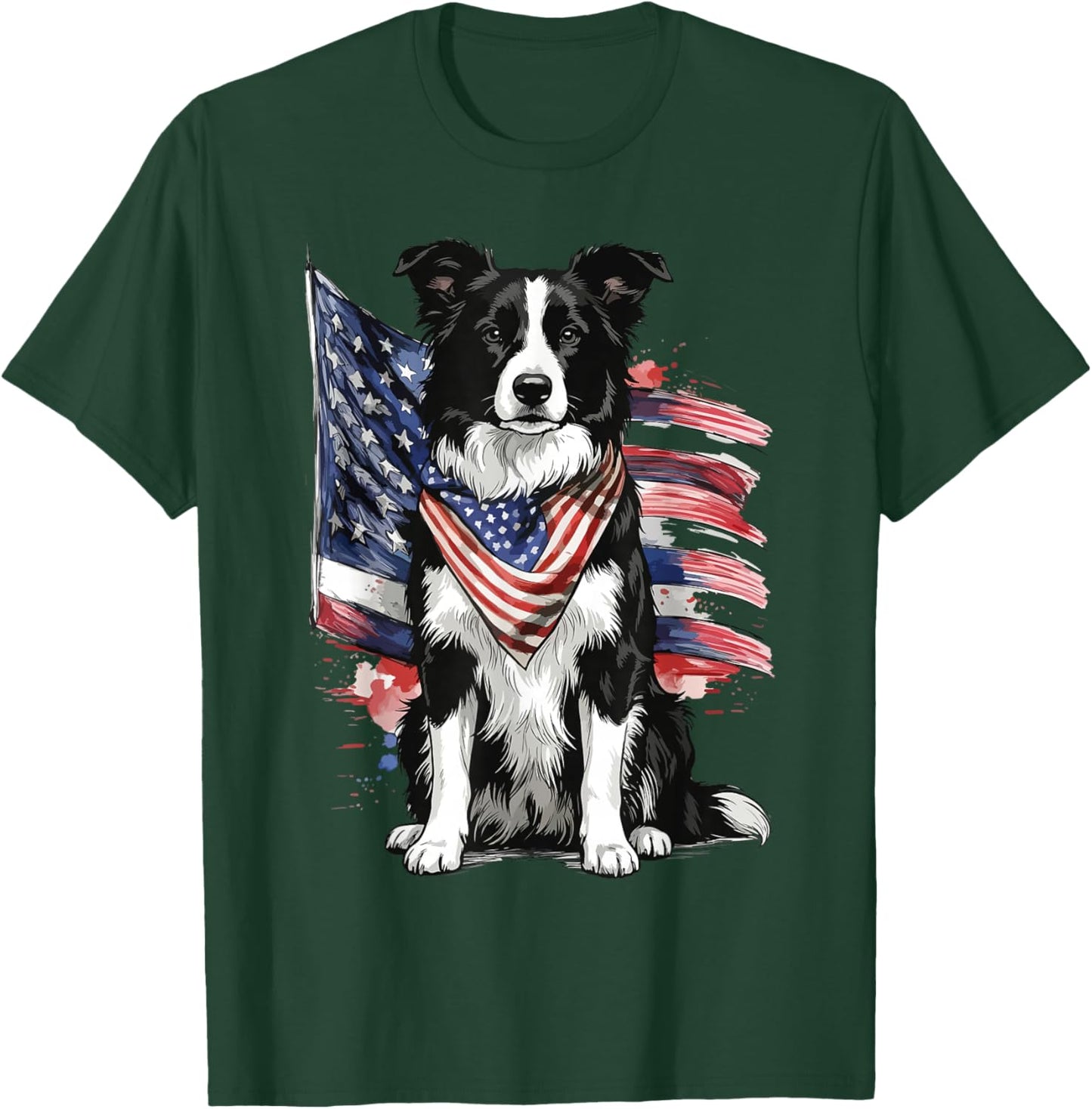 Border Collie 4th of July Patriotic Dog T-Shirt - T-Shirt | Forest
