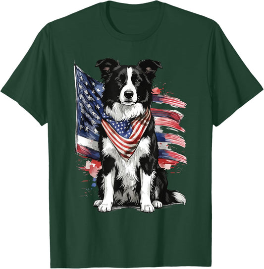 Border Collie 4th of July Patriotic Dog T-Shirt - T-Shirt | Forest