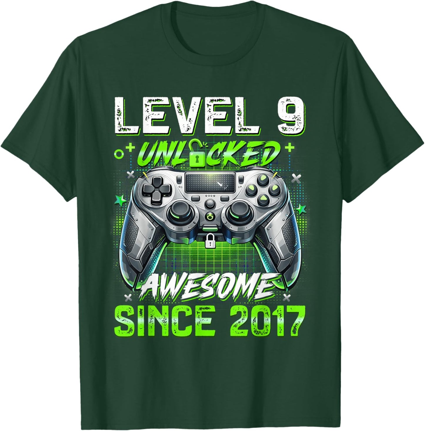 9th Birthday Level 9 Unlocked Awesome 2017 Funny Gamer Boys T-Shirt - T-Shirt | Forest