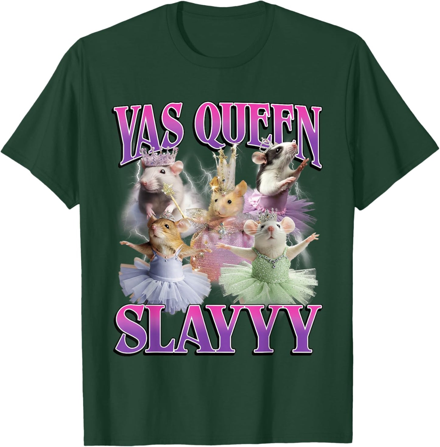 Yas Queen Slay Funny Rat Mouse Meme Bootleg Y2K Graphic T-Shirt - T-Shirt | Forest