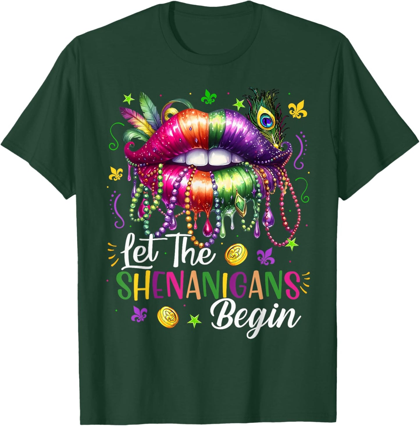 Mardi Gras Let The Shenanigans Begin Lips New Orleans T-Shirt - T-Shirt | Forest