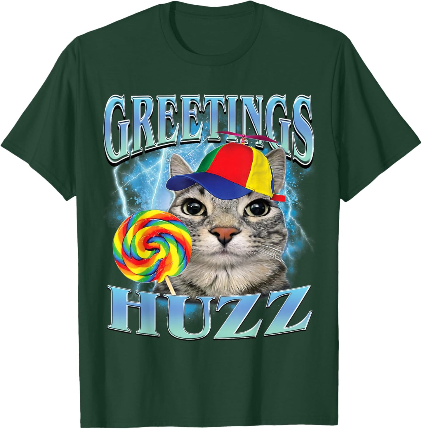 Greetings Huzz Funny Lollipop Cat Meme T-Shirt - T-Shirt | Forest
