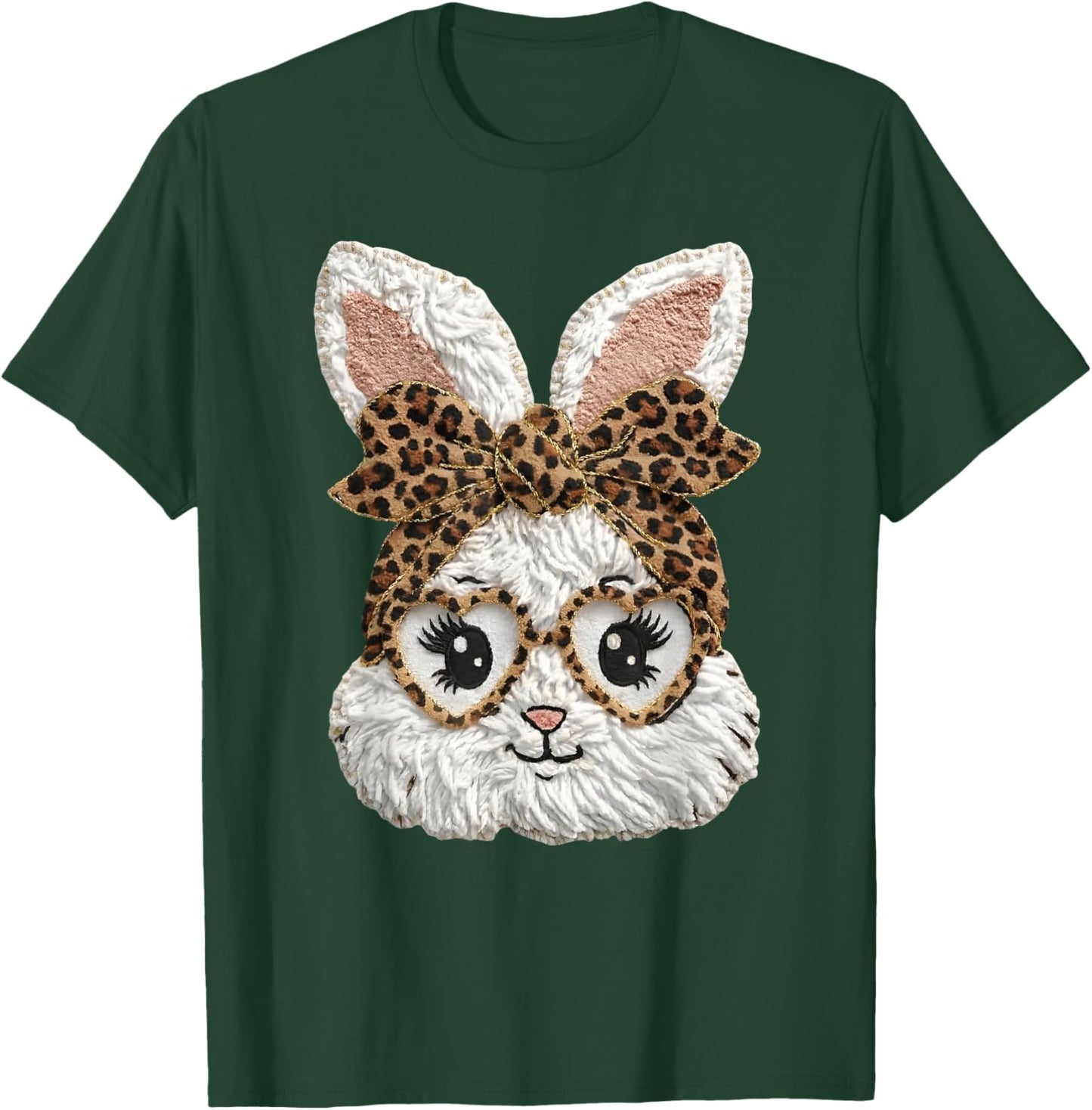 Happy Easter Funny Bunny Glasses Leopard Bandana Rabbit Face T-Shirt - T-Shirt | Forest