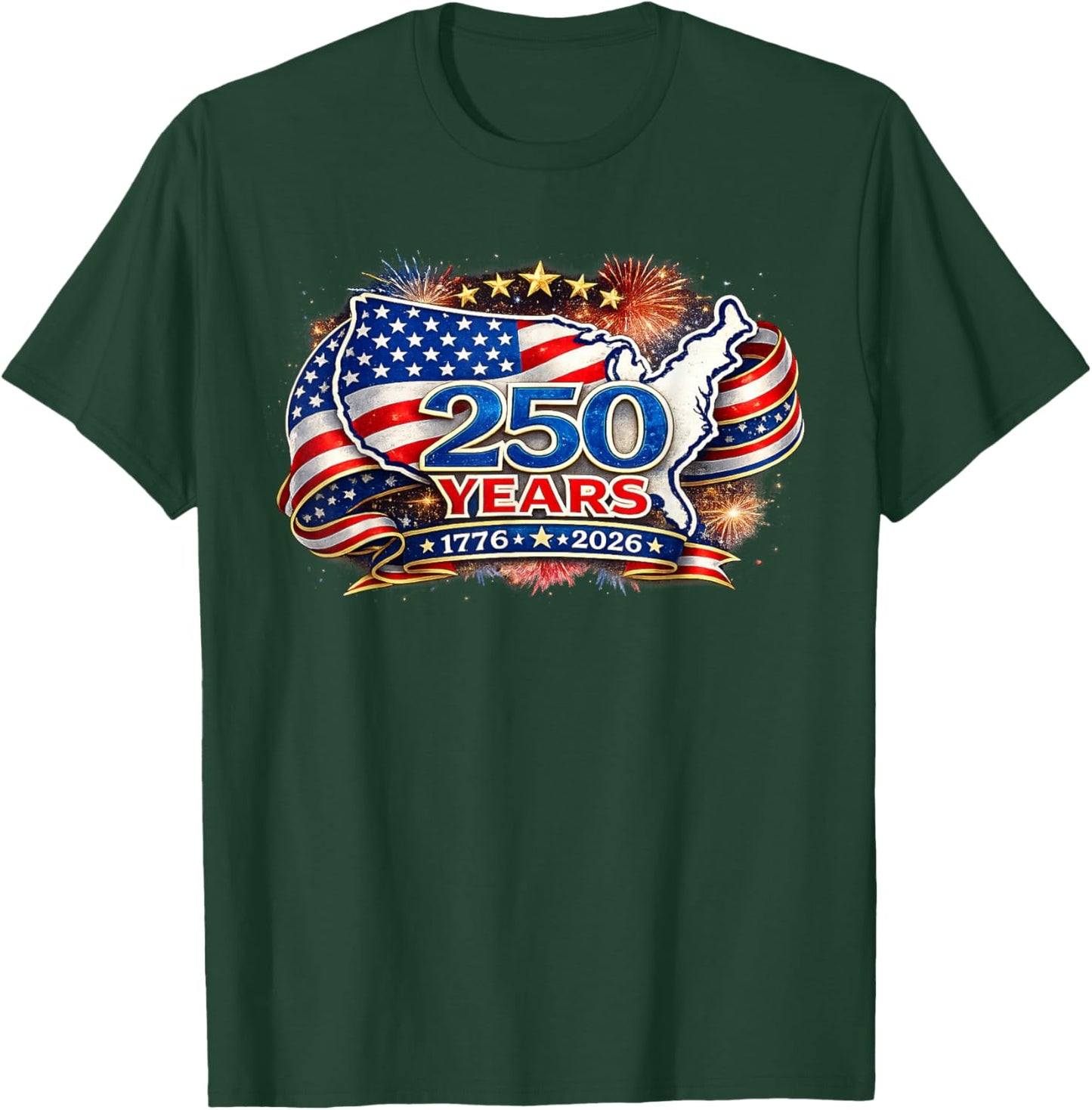 250 Years USA Patriotic 4th of July American Flag T-Shirt - T-Shirt | Forest