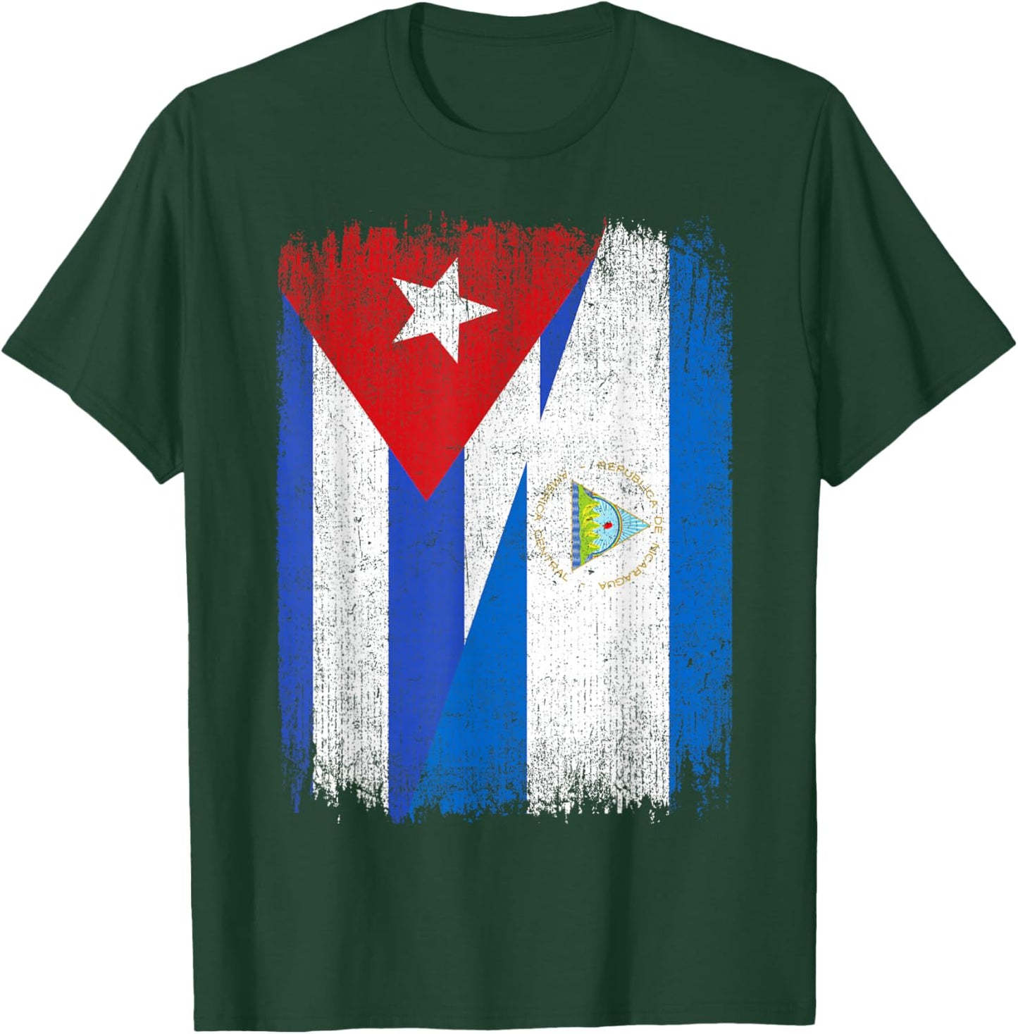 Half Cuba Nicaragua Flag Cuban Nicaraguan Pride Roots T-Shirt - T-Shirt | Forest