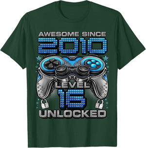 Level 16 Unlocked Awesome Since 2010 16th Birthday Gaming T-Shirt - T-Shirt | Forest