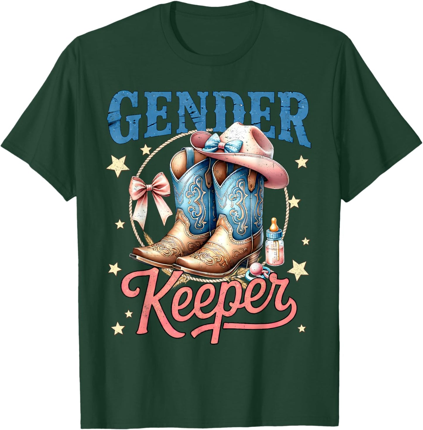 Boots Or Bows Gender Keeper of The Gender Reveal Family T-Shirt - T-Shirt | Forest
