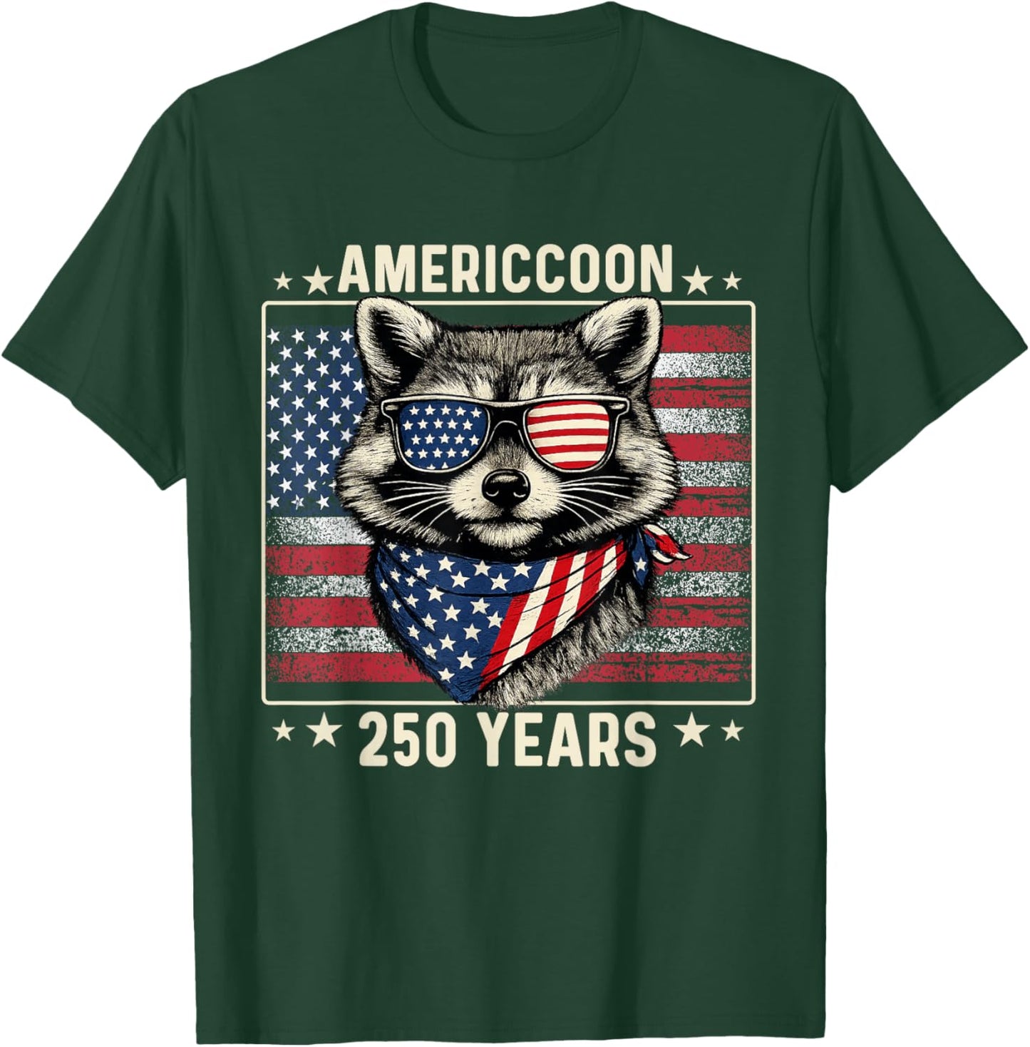250th Anniversary Raccoon 1776 2026 250 Year 4th of July T-Shirt - T-Shirt | Forest