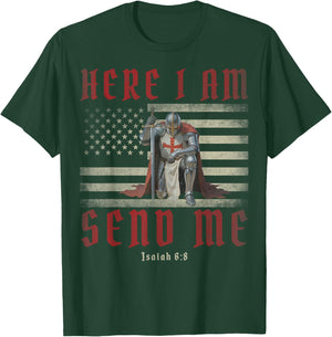 Here I Am Send Me Knights Templar Crusader American Flag T-Shirt - T-Shirt | Forest