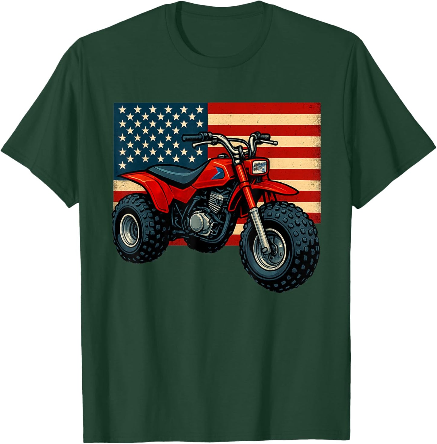 Vintage American Flag 3 Wheeler ATV, ATC T-Shirt - T-Shirt | Forest