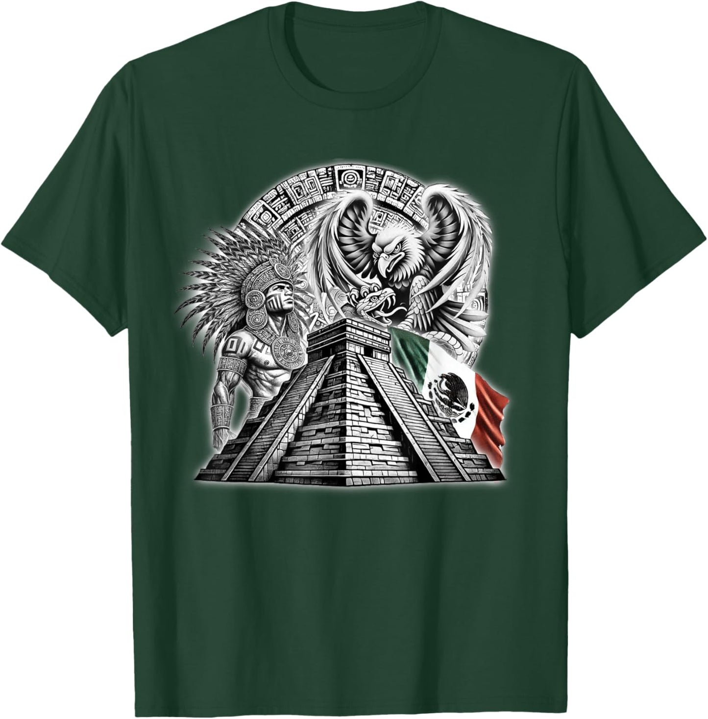 Aztec Warrior Calendar Mexico Mexican Flag Mayan Azteca T-Shirt - T-Shirt | Forest