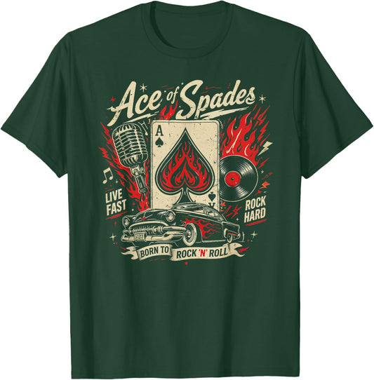 Rockabilly Ace Spades Retro Greaser Rock & Roll Hot Rod T-Shirt - T-Shirt | Forest