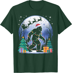 Santa Bigfoot Christmas Lights Funny Sasquatch Believe T-Shirt - T-Shirt | Forest
