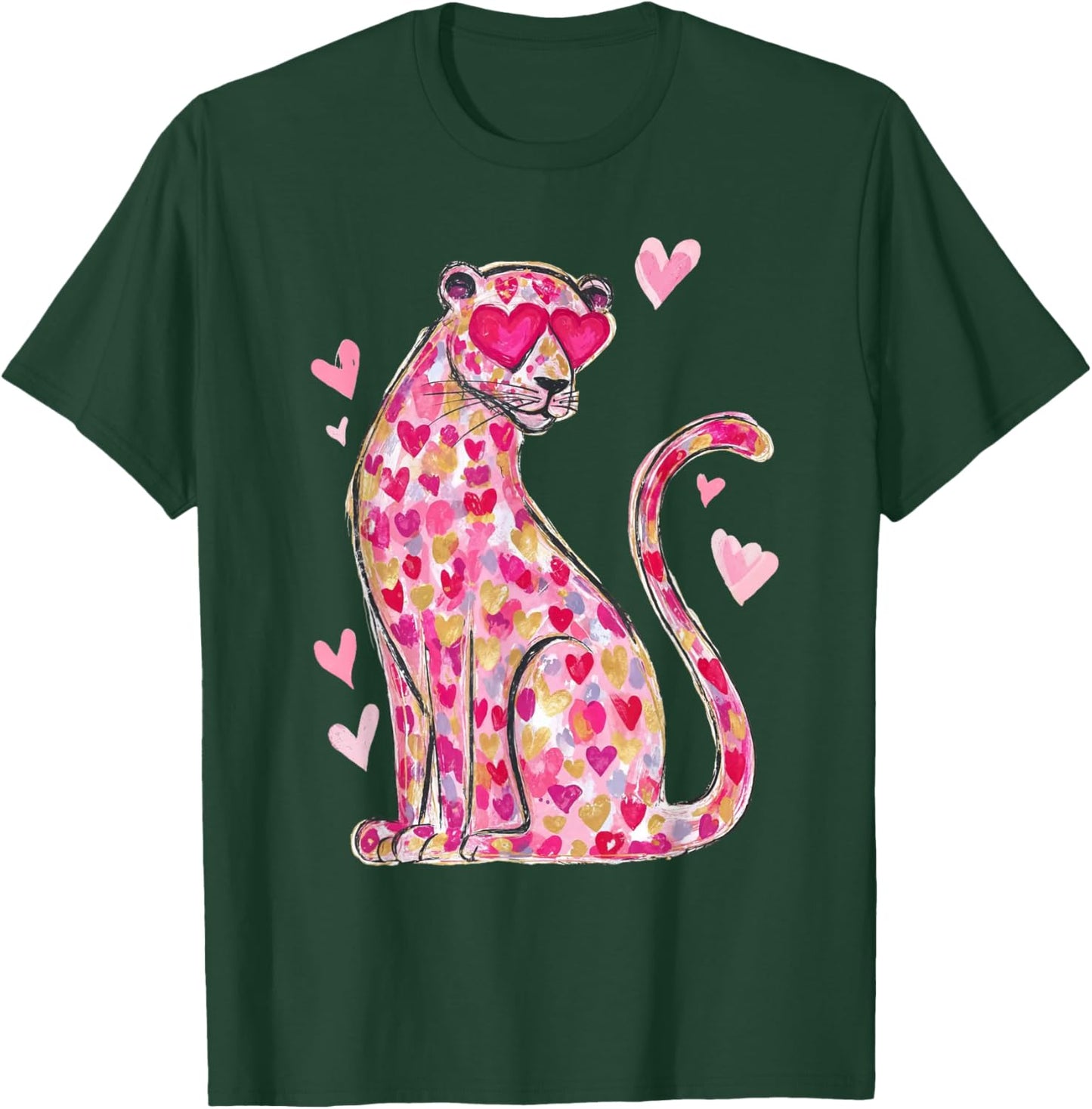 Valentine Leopard Cat Cheetah Pink Heart Retro Vintage T-Shirt - T-Shirt | Forest