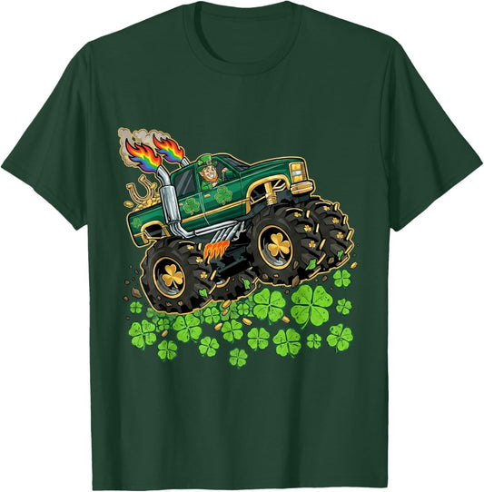 St Patricks Day Toddler Kids Leprechaun Monster Truck Paddys T-Shirt - T-Shirt | Forest
