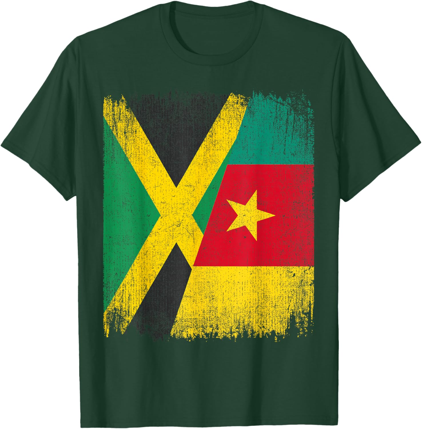 Half Jamaica Cameroon Flag Jamaican Cameroonian Pride Roots T-Shirt - T-Shirt | Forest