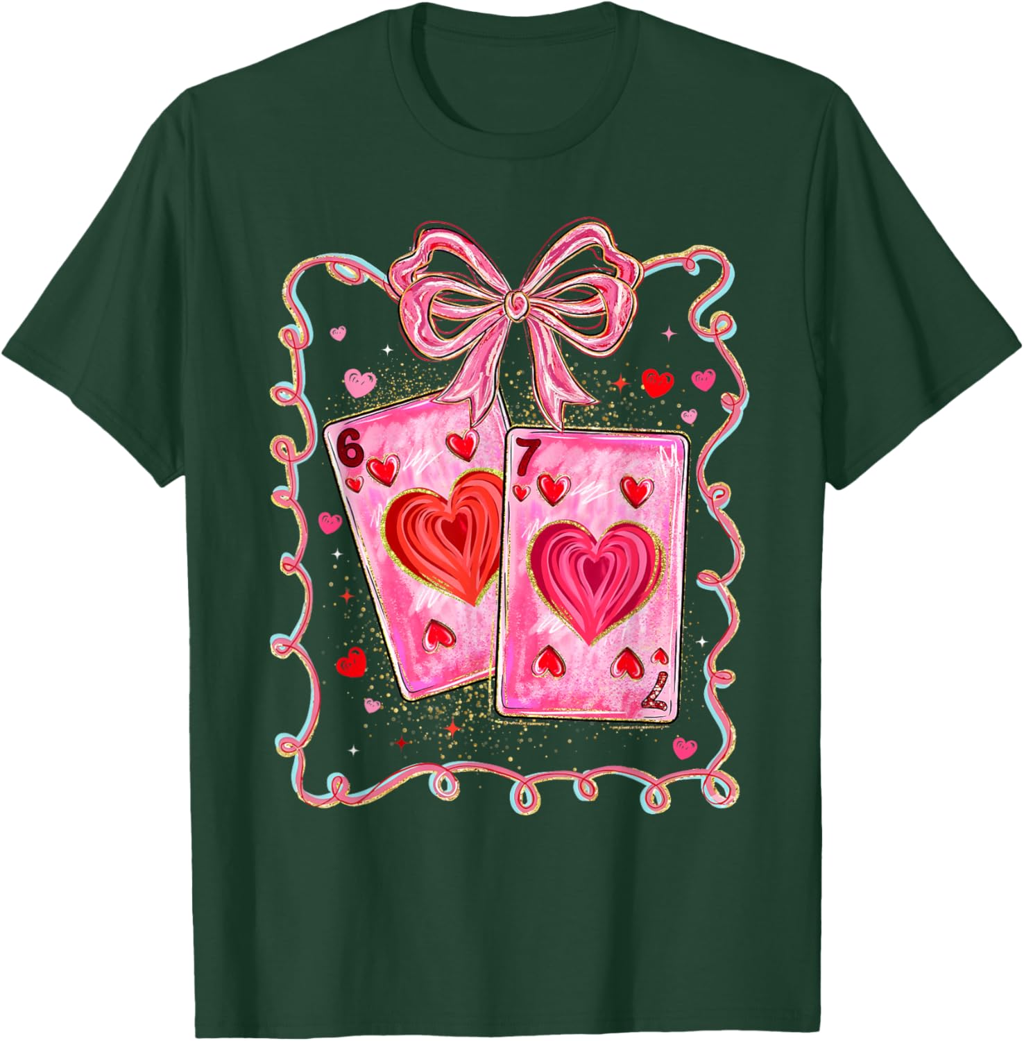Valentine Funny 67 Meme Playing Cards Coquette Bow Women Kid T-Shirt - T-Shirt | Forest