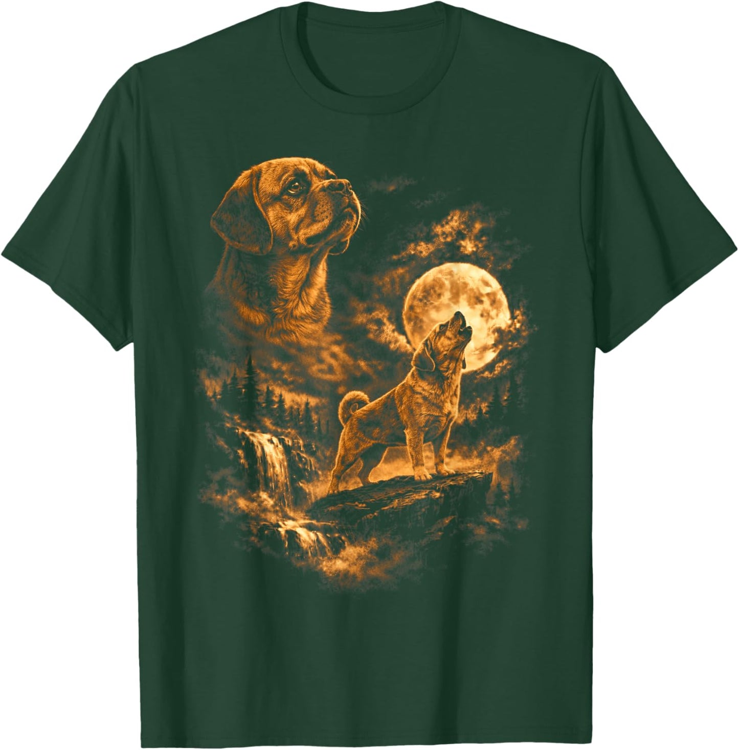 Puggles Howling Moon Dog Fantasy Forrest Wilderness T-Shirt - T-Shirt | Forest