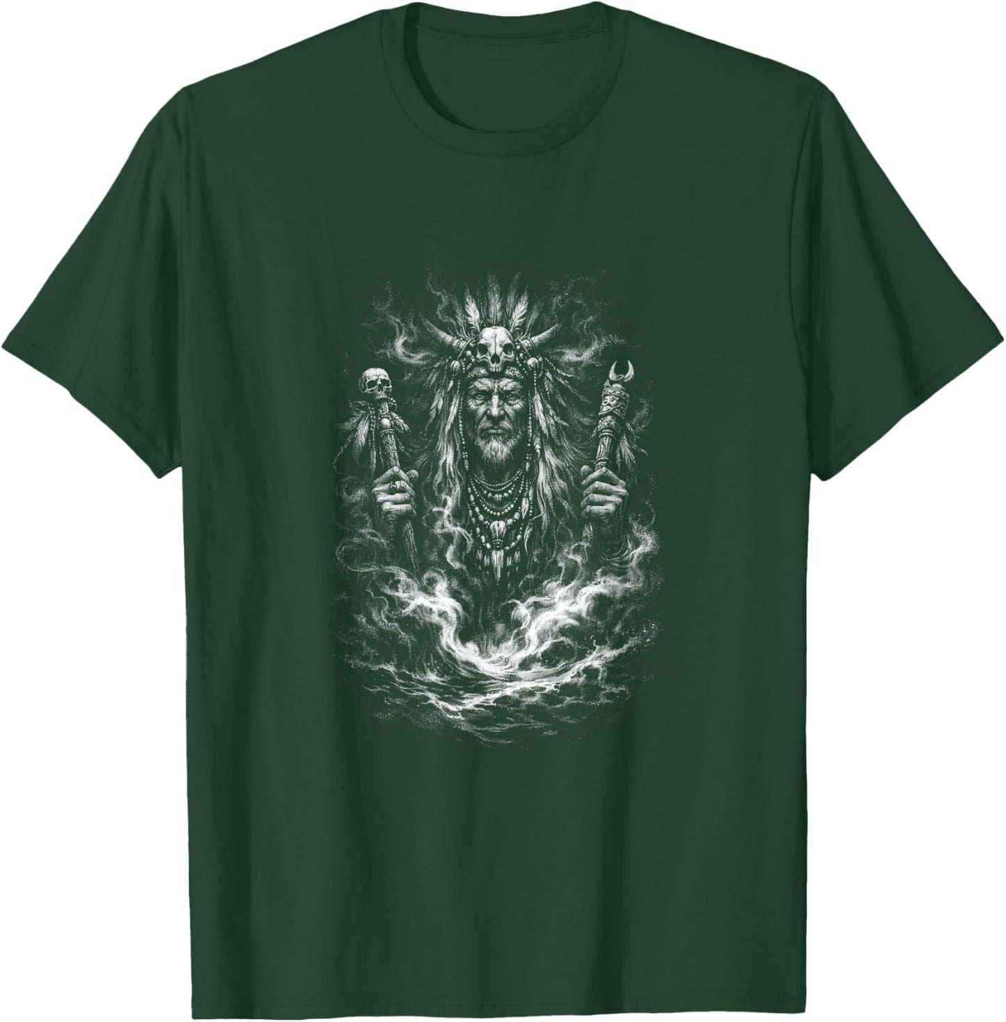 Dark Shaman Skull Sorcerer Tribal Spirit Ritual T-Shirt - T-Shirt | Forest