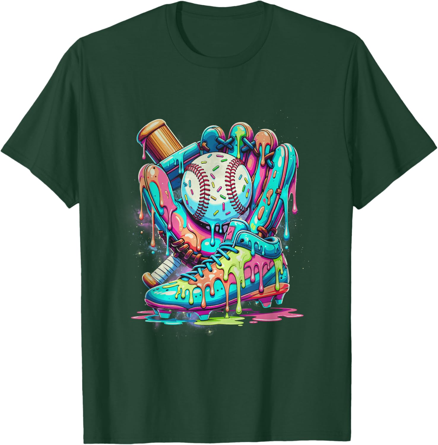 Ice Cream Dripping Baseball Drip Boys Graphic Baseball Drip T-Shirt - T-Shirt | Forest