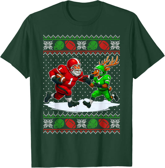 Reindeers Playing Football Ugly Christmas Sweater Xmas Boys T-Shirt - T-Shirt | Forest