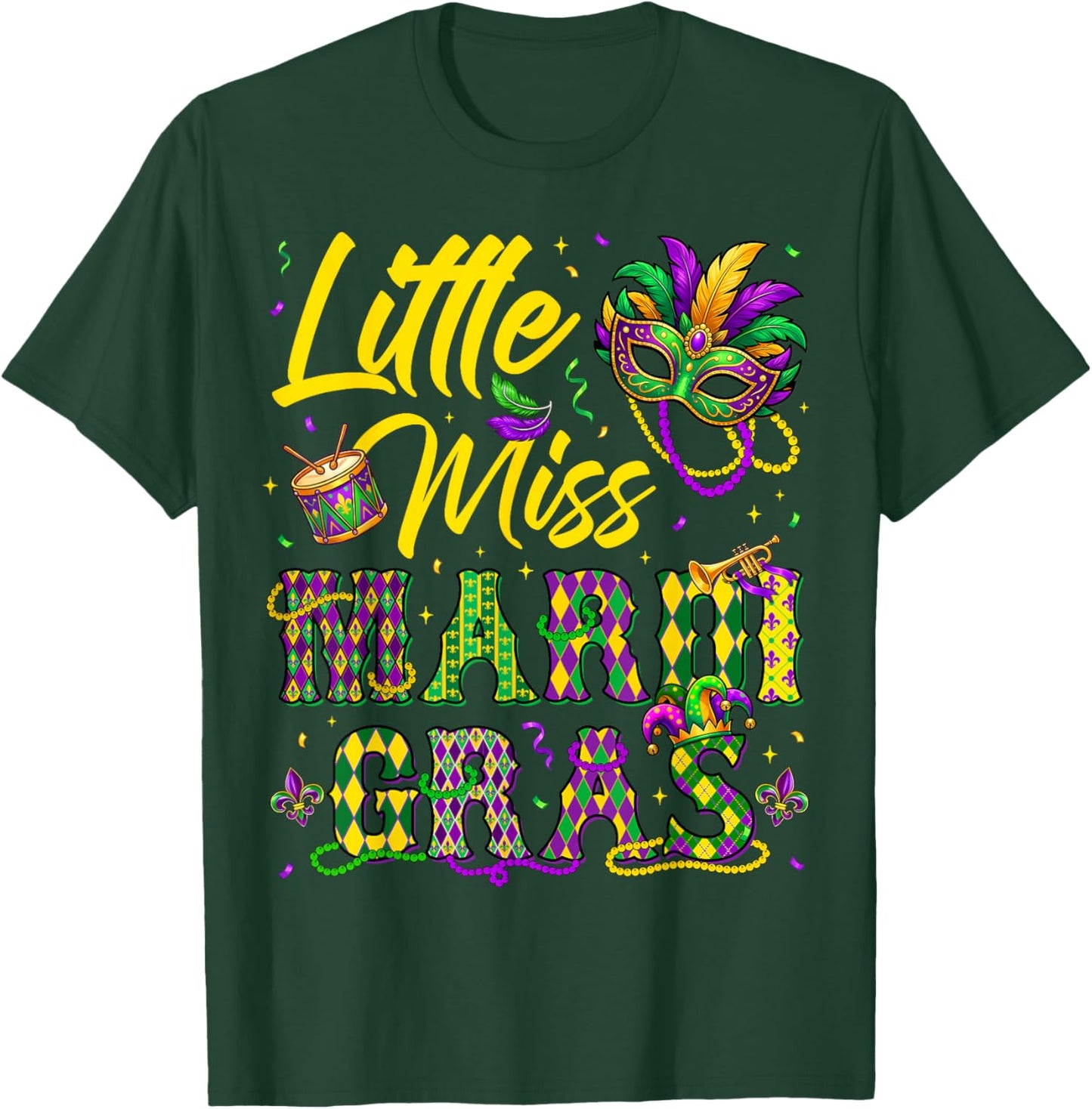 Miss Mardi Gras Mask Bead Girl Kid Toddler Carnival Costume T-Shirt - T-Shirt | Forest