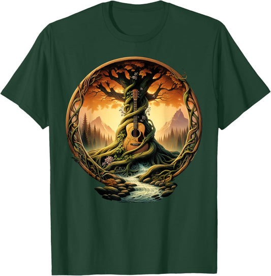 Tree of Life Acoustic Guitar by The Lake Music Lover T-Shirt - T-Shirt | Forest
