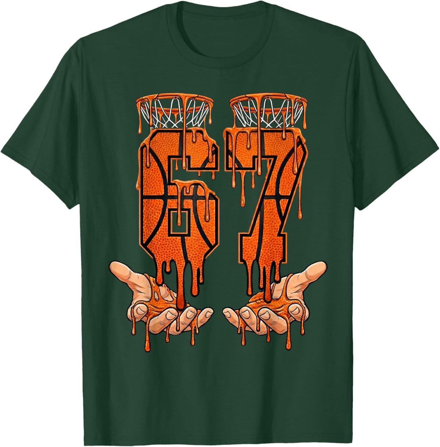 Basketball 67 Hands Dripping 6-7 Meme Six Seven Funny Slang T-Shirt - T-Shirt | Forest