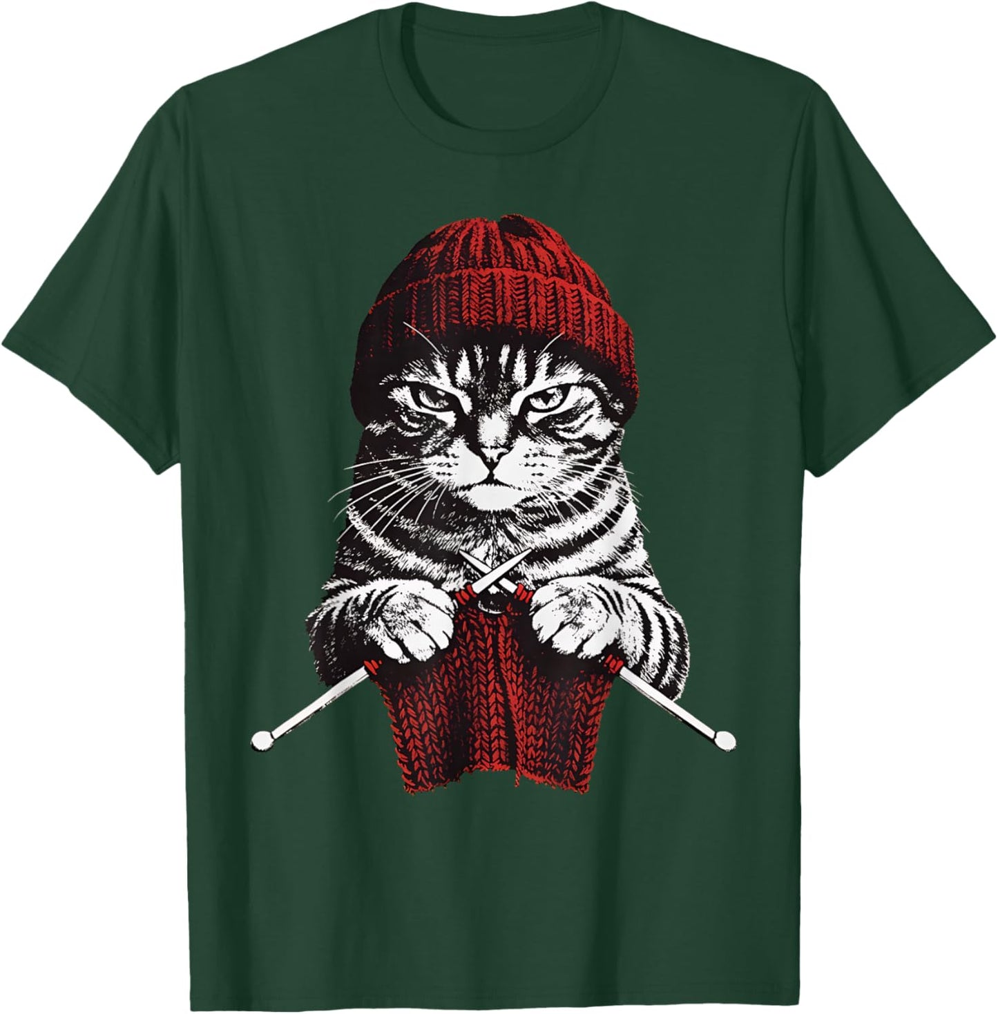 Vintage Knitting Cat Crochet Yarn Lover Cute Cat T-Shirt - T-Shirt | Forest