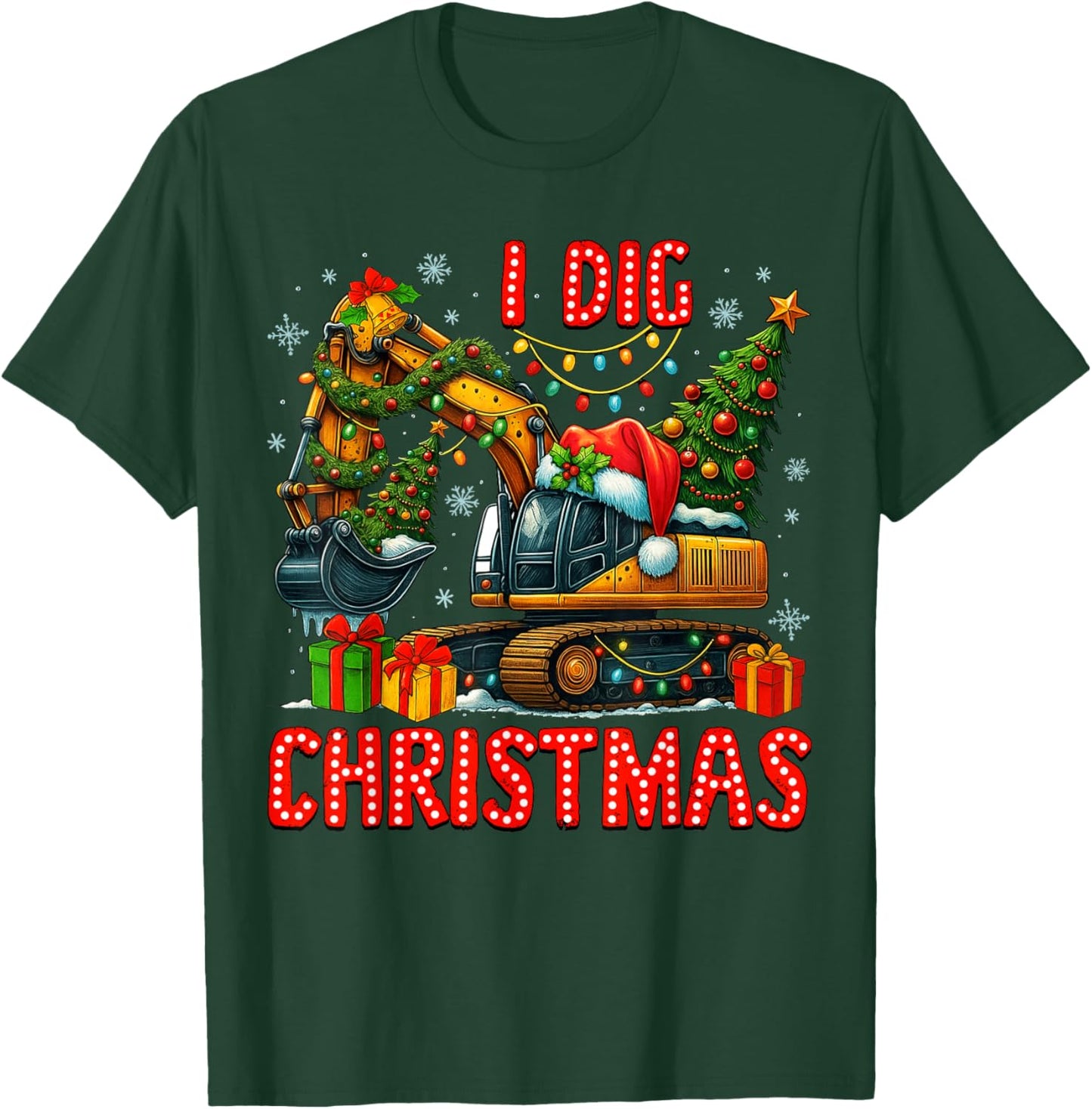 I Dig Christmas Excavator Xmas Santa Toddlers Boys Kids T-Shirt - T-Shirt | Forest