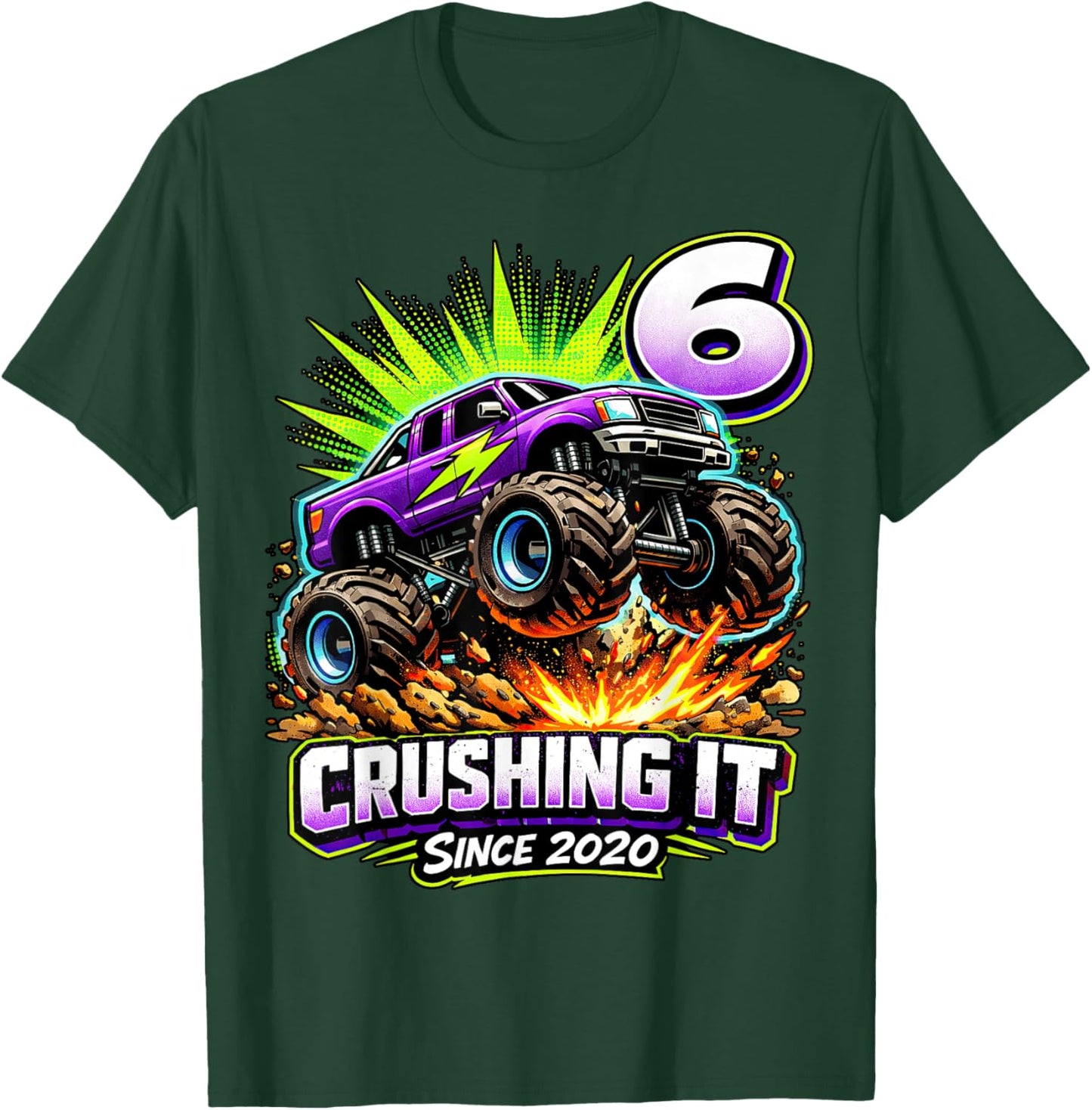 Birthday Monster Truck 6 Year Old Boys 6th Party Born 2020 T-Shirt - T-Shirt | Forest