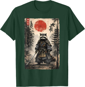 Samurai Raccoon Warrior Vintage Graphic Funny Japanese T-Shirt - T-Shirt | Forest