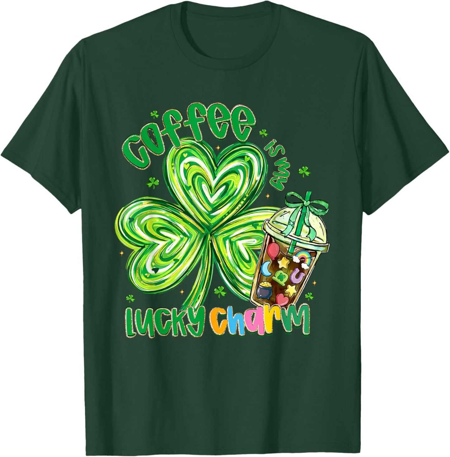 Coffee is My Lucky Charm Shamrock Coffee St Patricks Day T-Shirt - T-Shirt | Forest