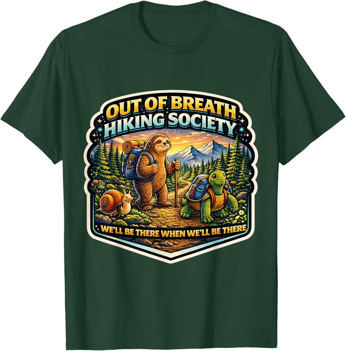 Out of Breath Hiking Society Sloth Turtle Snail Hiker Animal T-Shirt - T-Shirt | Forest