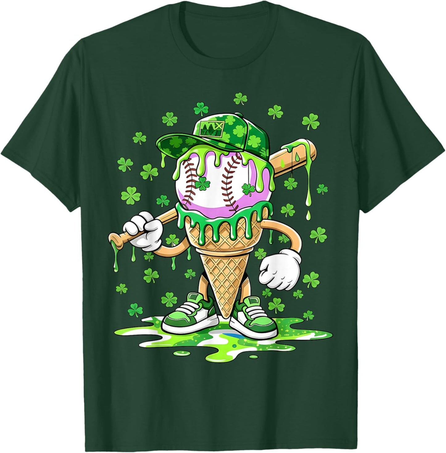 Kids Baseball Drip Ice Cream Apparel Boys St Patrick Day T-Shirt - T-Shirt | Forest