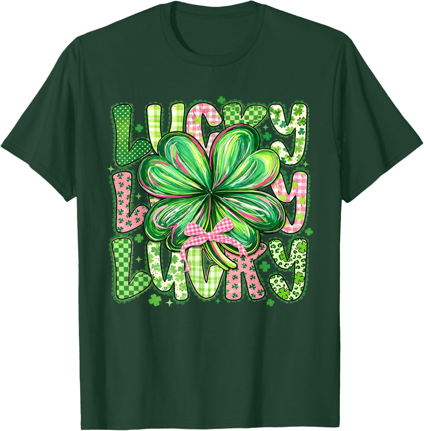 Preppy Lucky St Patrick's Day Coquette Bow Shamrock T-Shirt - T-Shirt | Forest
